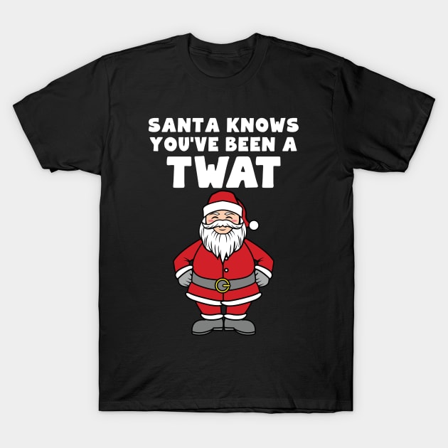 Santa Knows You've Been A Twat T-Shirt by AngelFlame